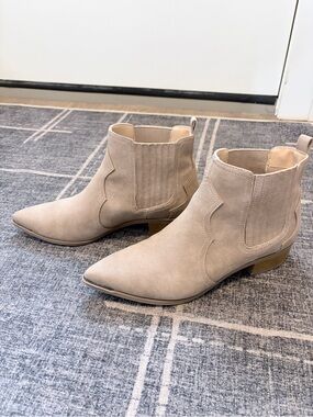 Expression Women's Pointed Toe Ankle Boots in Beige